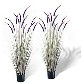 KOL 5ft 2-Pack Faux Veronica Spiked Speedwell Grass, 59in Artificial Veronica Spicata Plant, Tall Fake Reed Grasses for Home Office Garden Wedding Décor, Indoor Outdoor, UV-Resistant, Purple