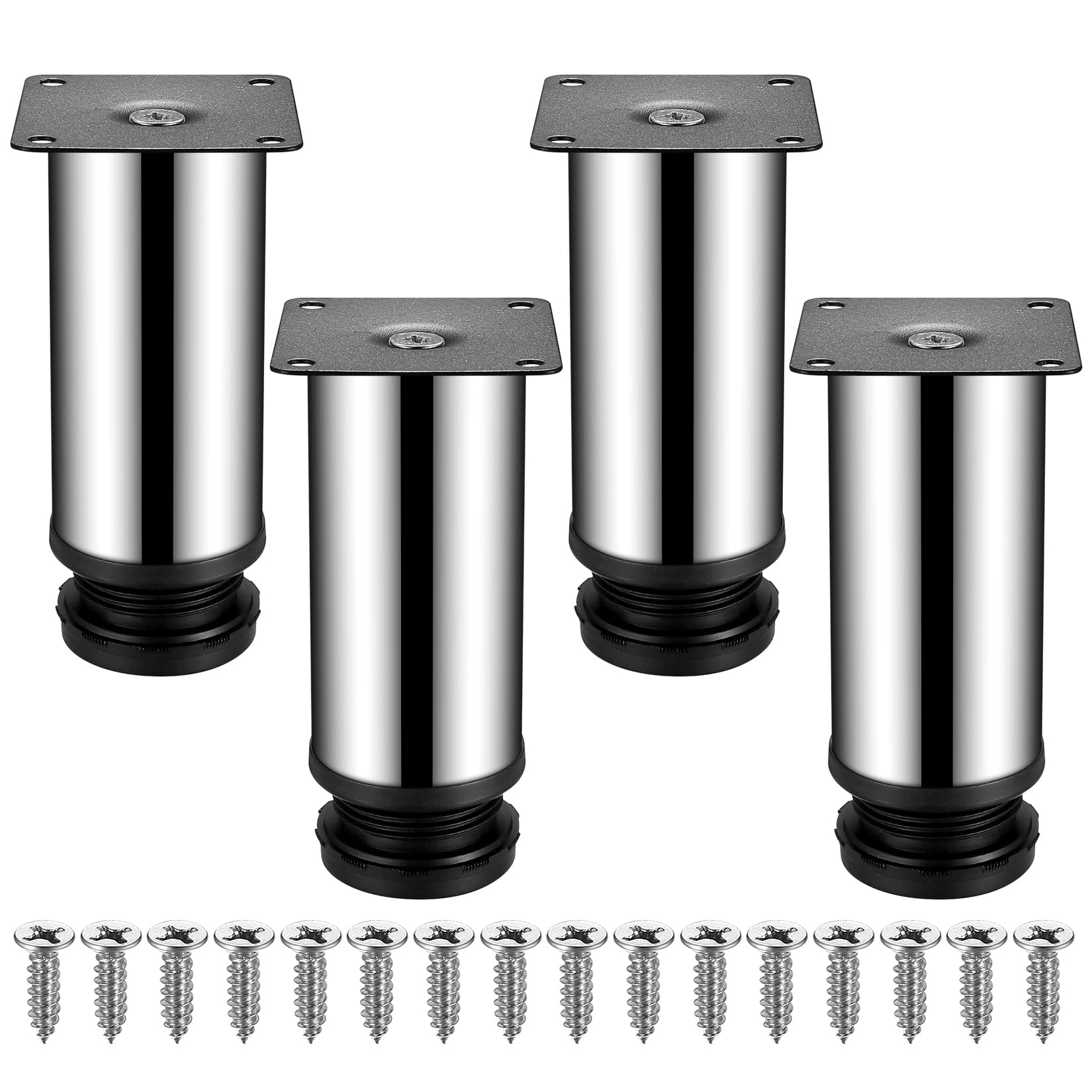 HAOCHEN 4 Pcs Adjustable Legs, Stainless Steel Furniture Feet, Table Desk Cabinet Kitchen Feet Round With Screws (Adjustable Height 0-10mm)