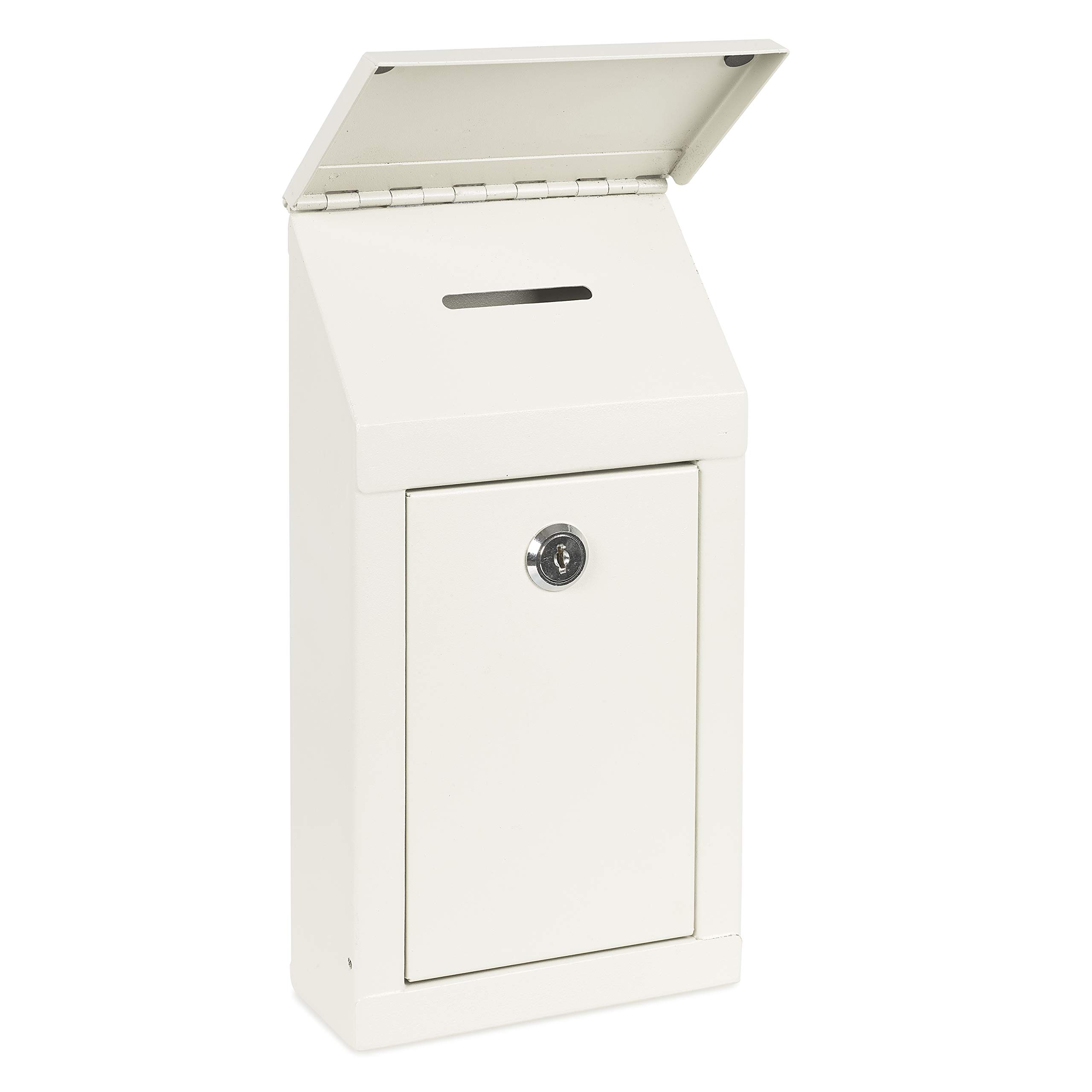 Metal Wall Mounting Waterproof or CounterTop Charity Donation Collection Box Secure Suggestion and Ballot Box with Top Coin Slot, Lock Included with 2 Keys (Original)