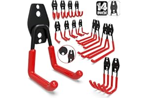 3-H Garage Hooks Heavy Duty, Tool Hangers for Garage Wall Hooks 14PC, Skateboard Wall Mount with 3 Welding Spot for Organizin