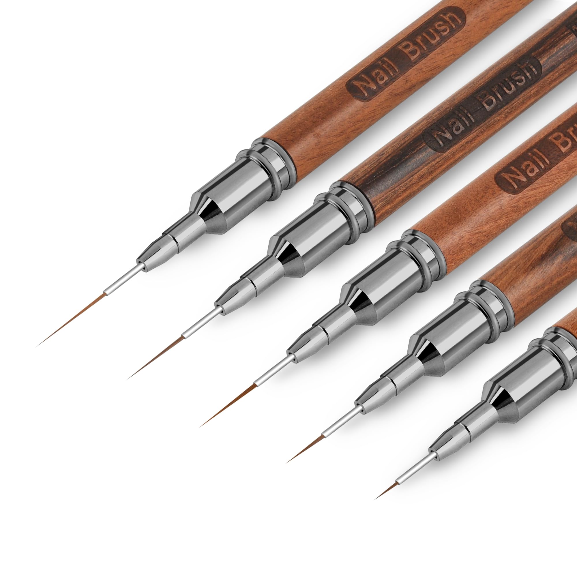 Nail Art Brushes, 5Pcs Nail Art Liner Brushes, Painting Art Design Brush Set Nail Dotting Drawing Tool for Long Lines, Thin Details, Fine Drawing Sizes 6/9/12/15/18mm, Natural
