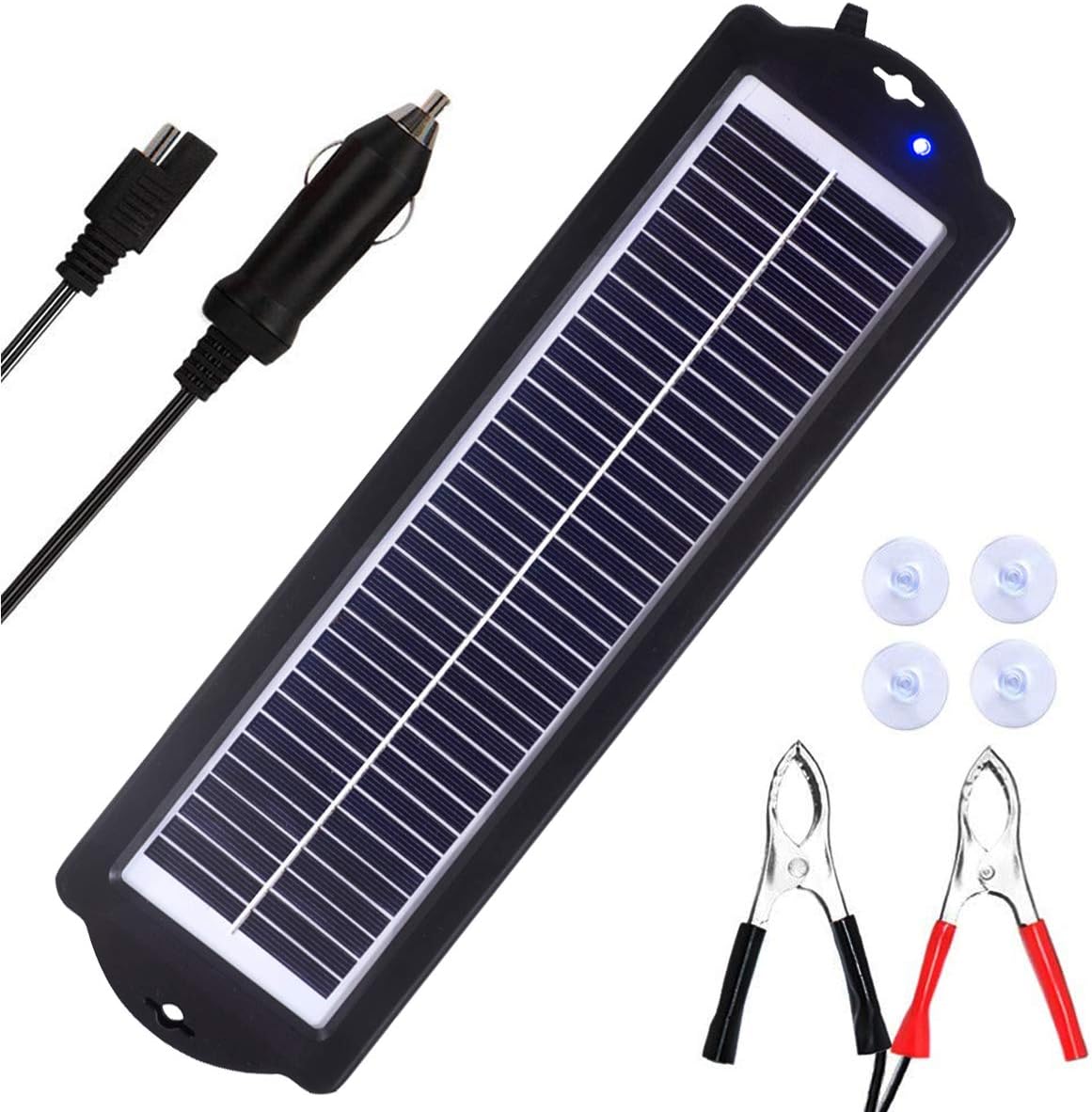 Amazon Com Megsun 3w 12v Solar Battery Trickle Charger Waterproof Portable High Conversion Single Crystal Solar Panel With Cigarette Lighter Plug Battery Charging Clip Line Suction Cups For Rv Motorcycle Boat Garden Outdoor
