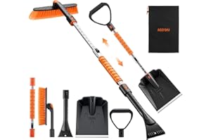 AstroAI 2" 1 Ice Scraper & Snow Shovel Kit, 47.2" Ice Scrapers for Car Windshield and 360° Pivoting Snow Brush, Extendable Sn