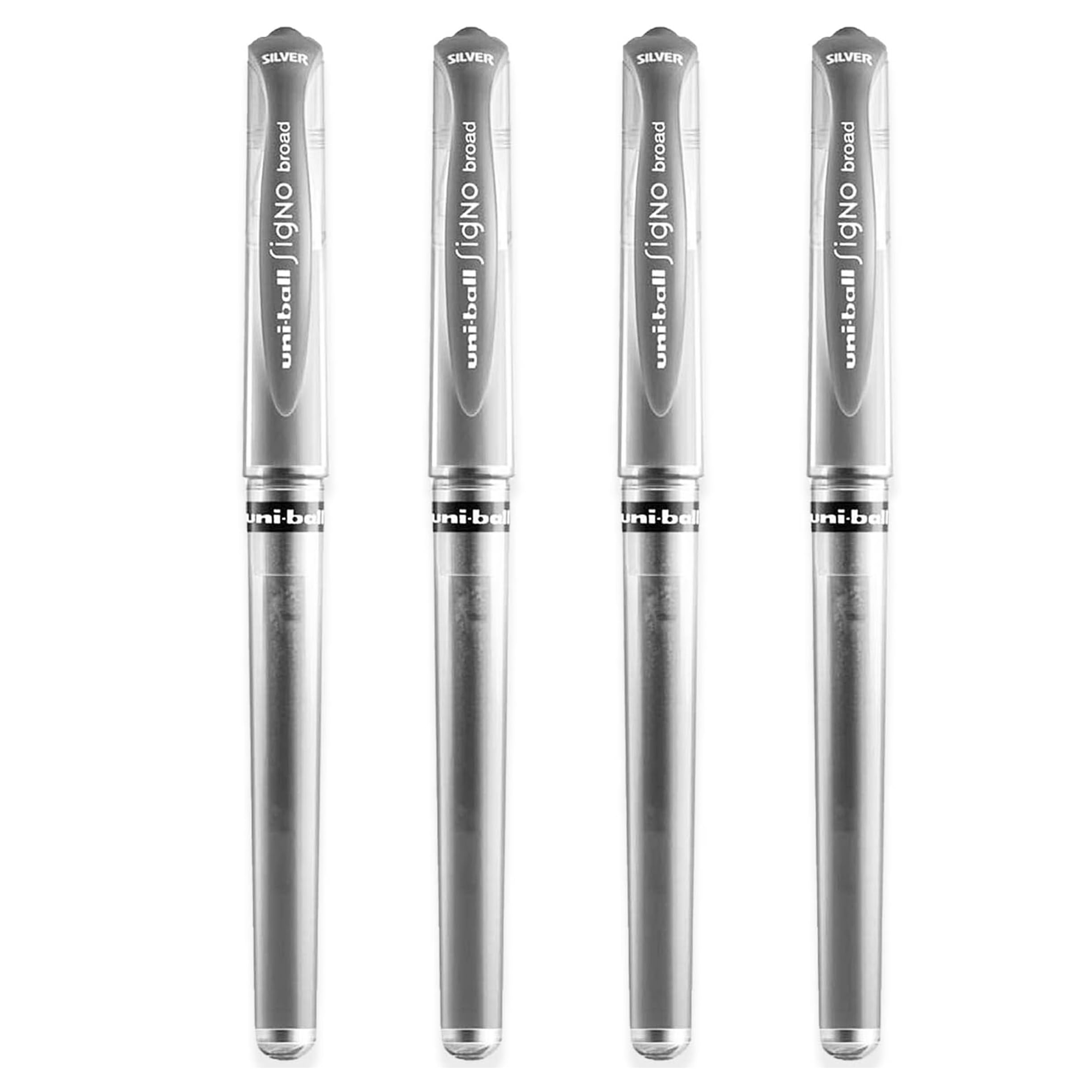uni-ball Signo Pen Broad Metallic Gel Ink Rollerball - Metal 1mm Tip Nib 0.65mm Line Width With Rubber Grip - UM-153 - Silver - Pack of 4 — image 1