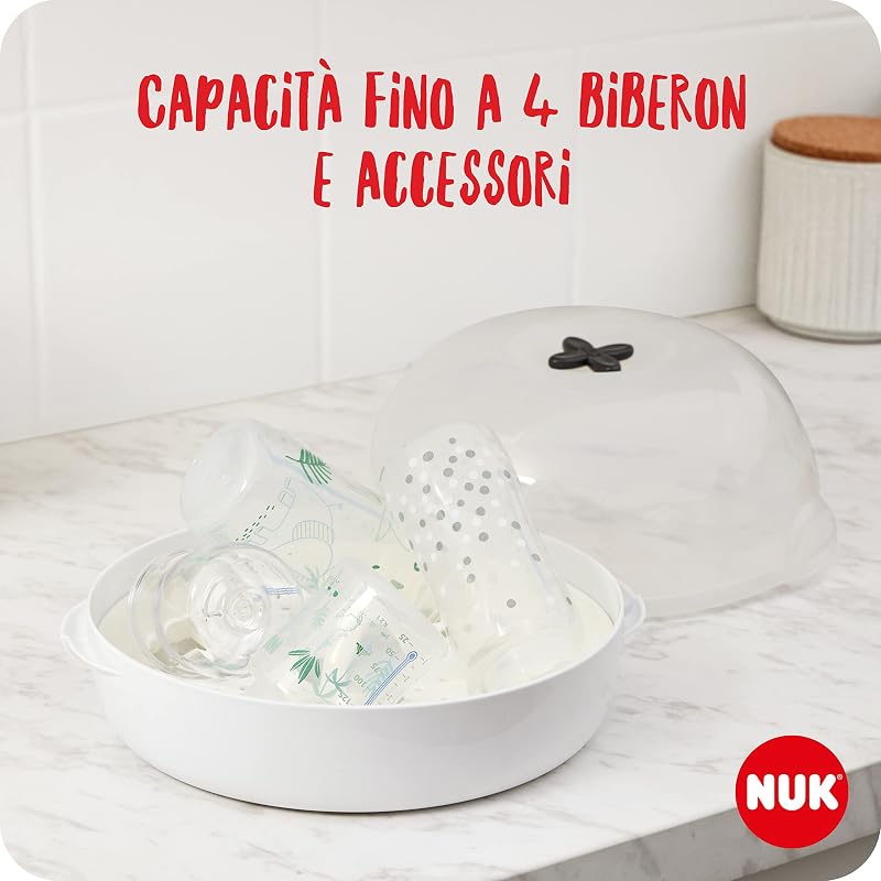 Micro Express Plus sterilizzatore biberon per microonde | Sterilizza fino a 4 biberon e accessori in 4 minuti | Compatibile con gran parte dei microonde | Pinze per rimozione igienica