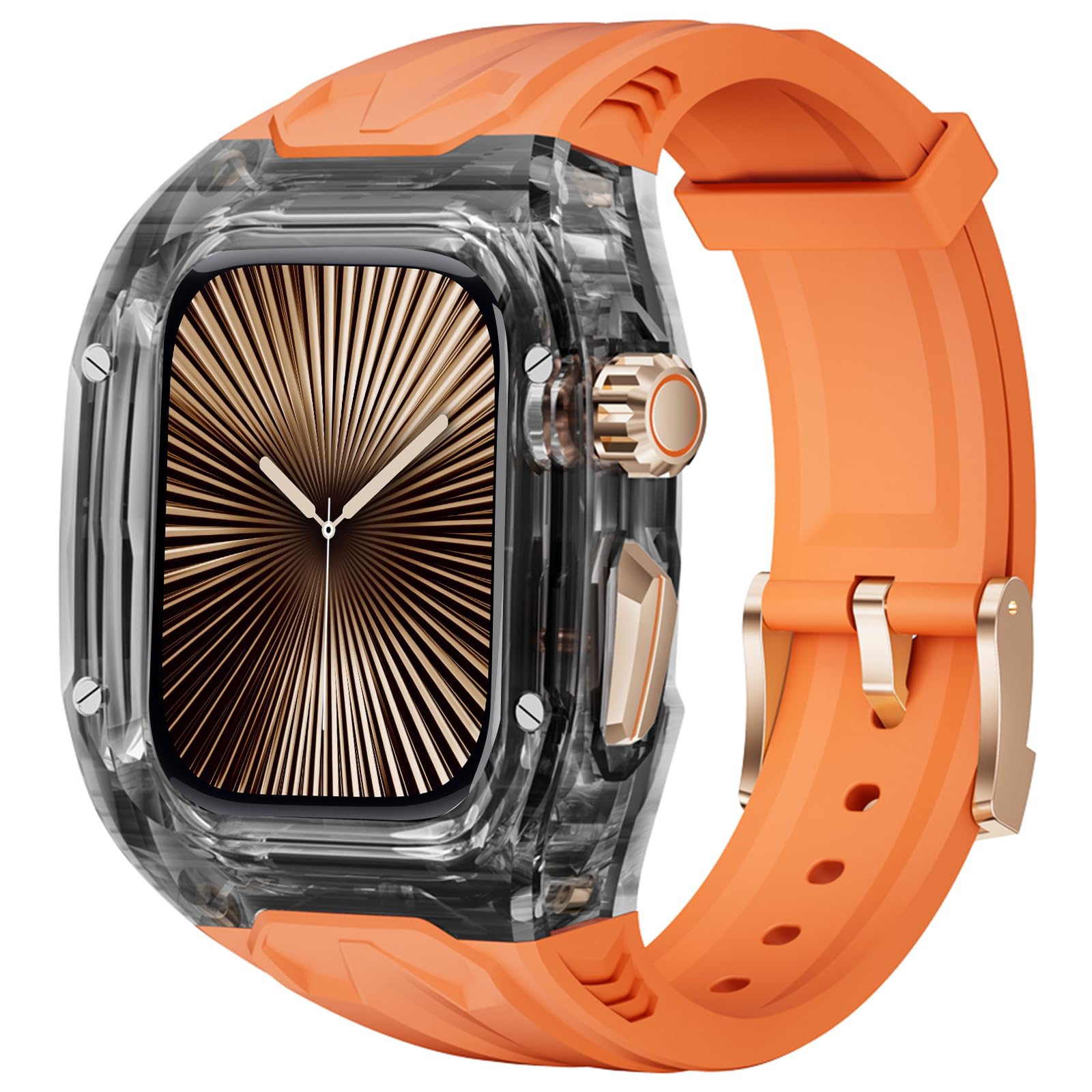 Delidigi Rugged Band and Case Compatible with Apple Watch 42mm,Sport Strap with Shockproof PC Frame Bumper for iWatch Series 11 10