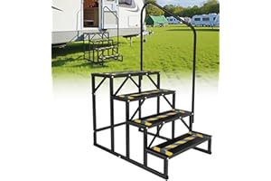 Altyostar RV Steps with Handrail Heavy-Duty 4-Step Camper Entry Step Stairs for 5th Wheel RVs Outdoor Camping Travel Trailers Motorhome Mobile Home Porch Hot Tub Spa Portable Step