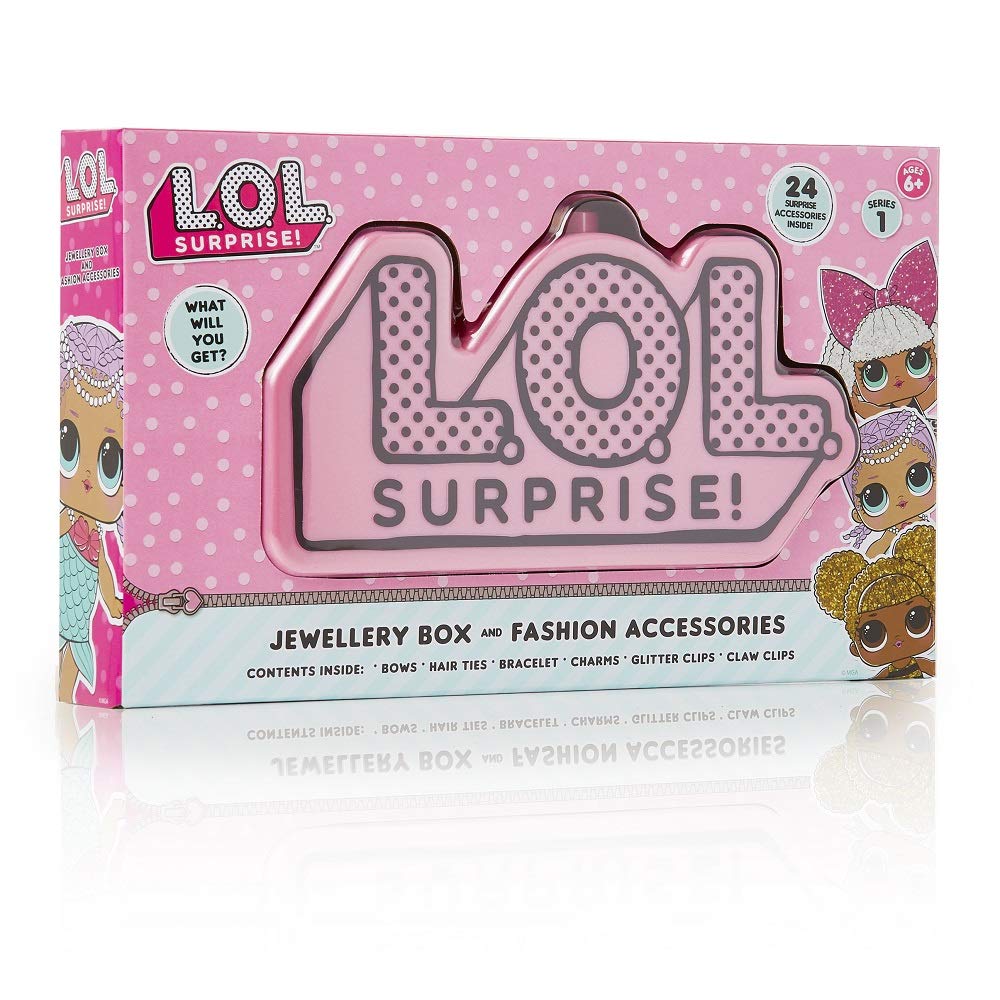 L.O.L. Surprise ! Jewellery Box For Girls, LOL OMG Dolls Jewellery Series Storage Box with 24 Accessories Inside Including Hair Clips, Bows, Bracelet, Stickers