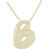 Bubble Letter Necklace, 18K Gold Plated Balloon Initial Pendant Twist Rope Chain Necklace Dainty Puffy Name Personalized Zirconia Jewelry Gift for Women