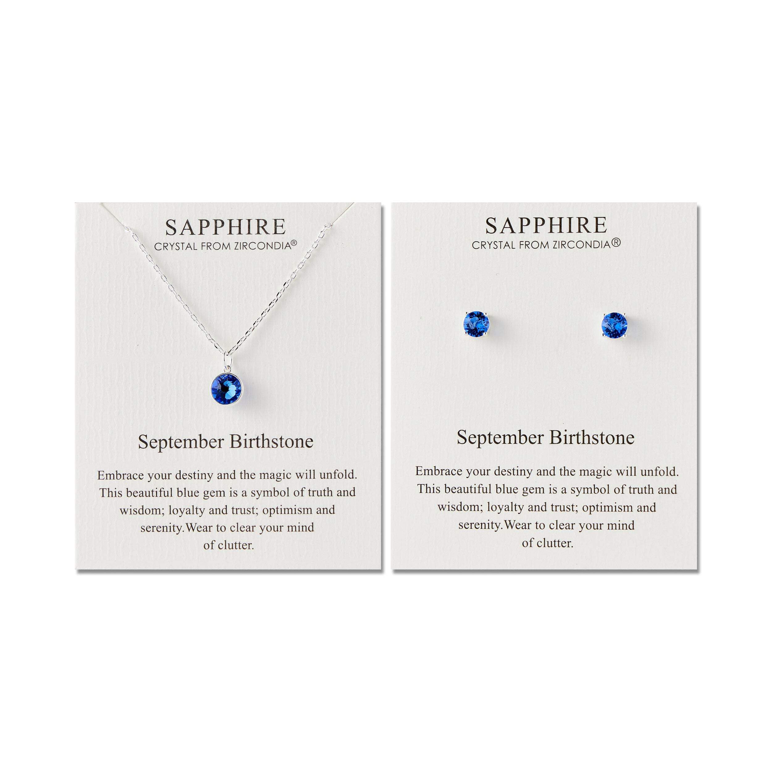 Philip Jones September (Sapphire) Birthstone Necklace & Earrings Set Created with Zircondia® Crystals