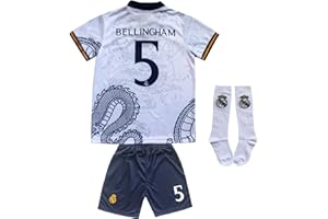 Pitch and Trek Madrid 24/25 Home Kids Soccer Jersey Shirts Football Futbol Socks Gift Set Youth Sizes