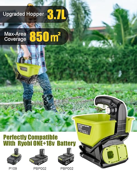 ADISIPSOARIN SEED SPREADER FOR RYOBI 18V BATTERY,HANDHELD FERTILIZER SPREADER FOR LAWNS,AVAILABLE YEAR-ROUND,GRASS SEEDS,FERTILIZER,ROCK SALT AND ICE MELT(BATTERY NOT INCLUDED)