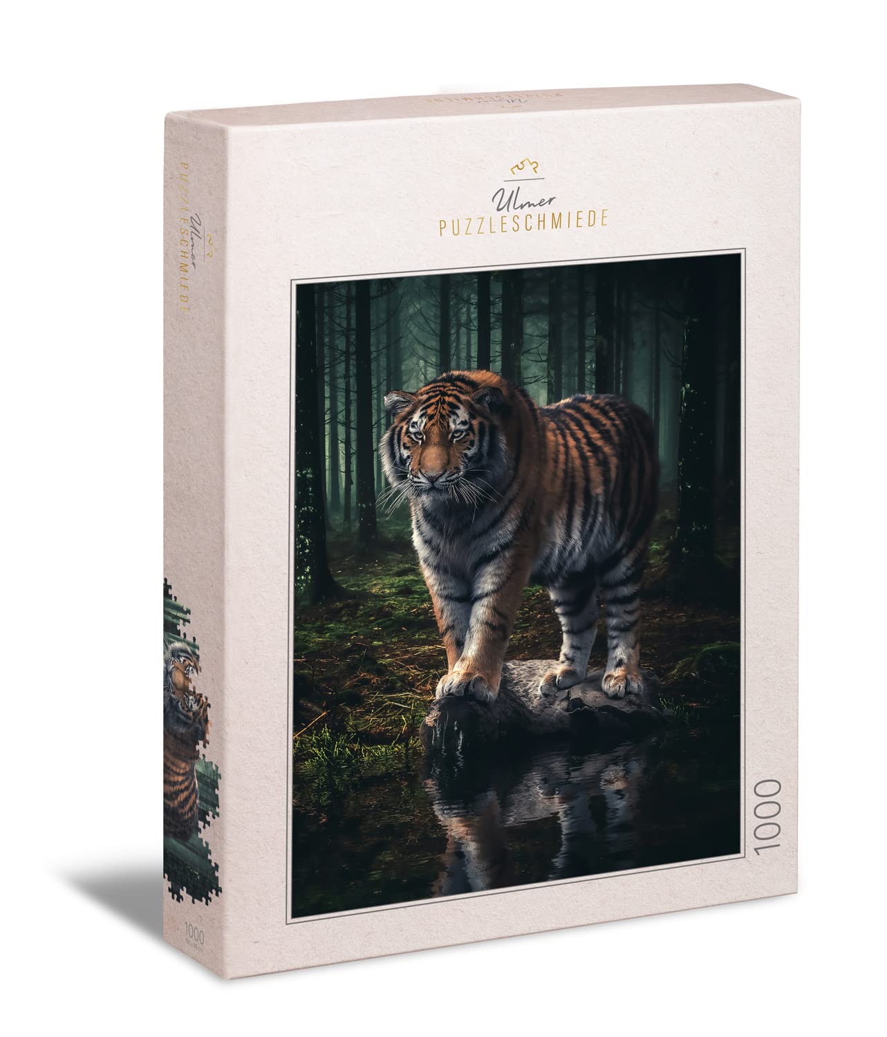 Ulmer Puzzleschmiede - Puzzle "Ruler of the Dark Forest" - The Majestic Siberian Tiger Stalks into the Night - Tiger Puzzle with 1000 Pieces for Adults - Puzzle Made in Germany