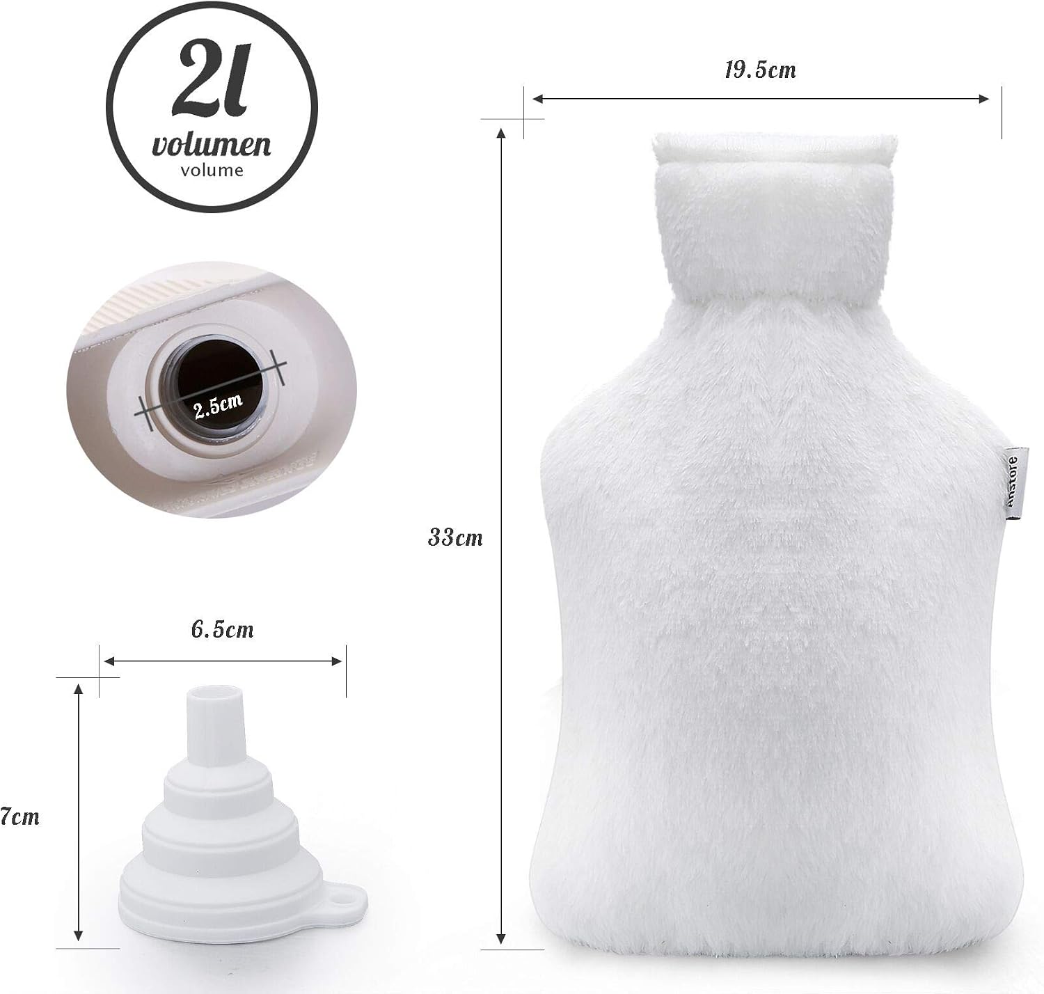 Anstore 2 Litre Hot Water Bottle with Cover, Hot Water Bottle Rubber Super Soft Fluffy Cover - Image 3
