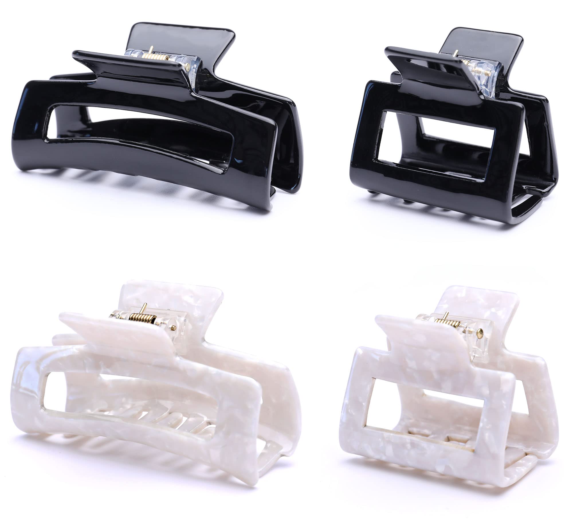 Pack of 4 Different Designer Women's Hair Clips, Hair Grips for Women Girls, Large and Medium Hair Claws Clips, Non-Slip, Hair Claws, Hair Clips Clips: Black Beige