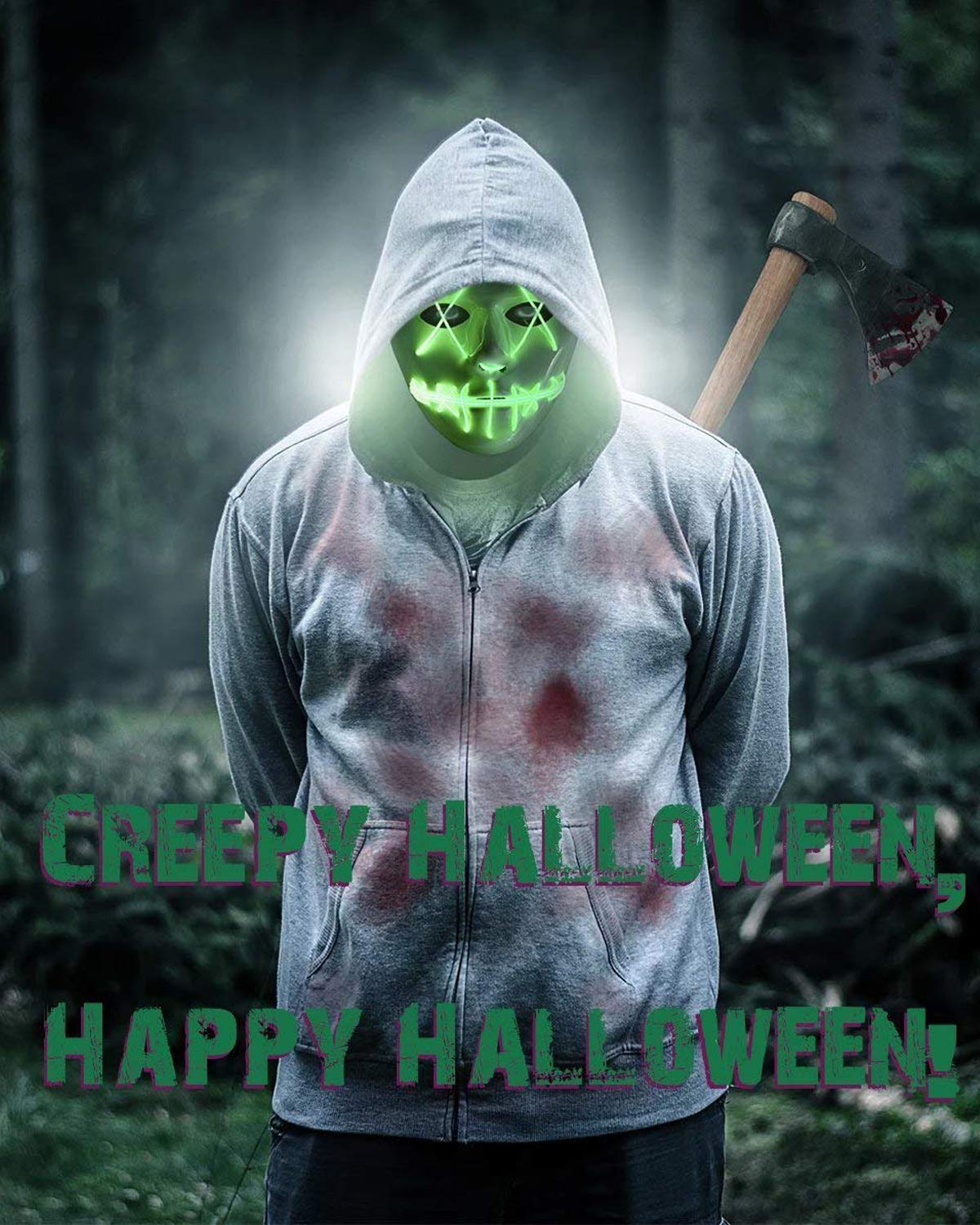 Scary Halloween Mask Cosplay LED Glow Scary EL Wire Light up Grin Masks for Festival Parties Costume (Green)