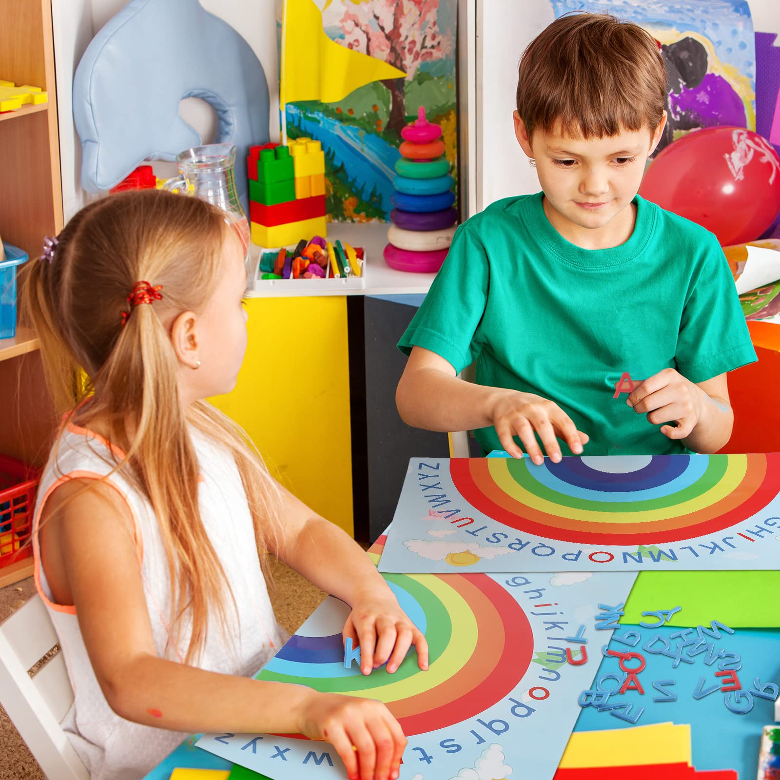 Geyee 6 Pcs Double Sided Rainbow Alphabet Arc Mats Colorful Foam Abc Letters and Arc Mats for Alphabet Recognition Activity Abc Learning Toys for Kindergarten Preschool Baby Toddlers Kids