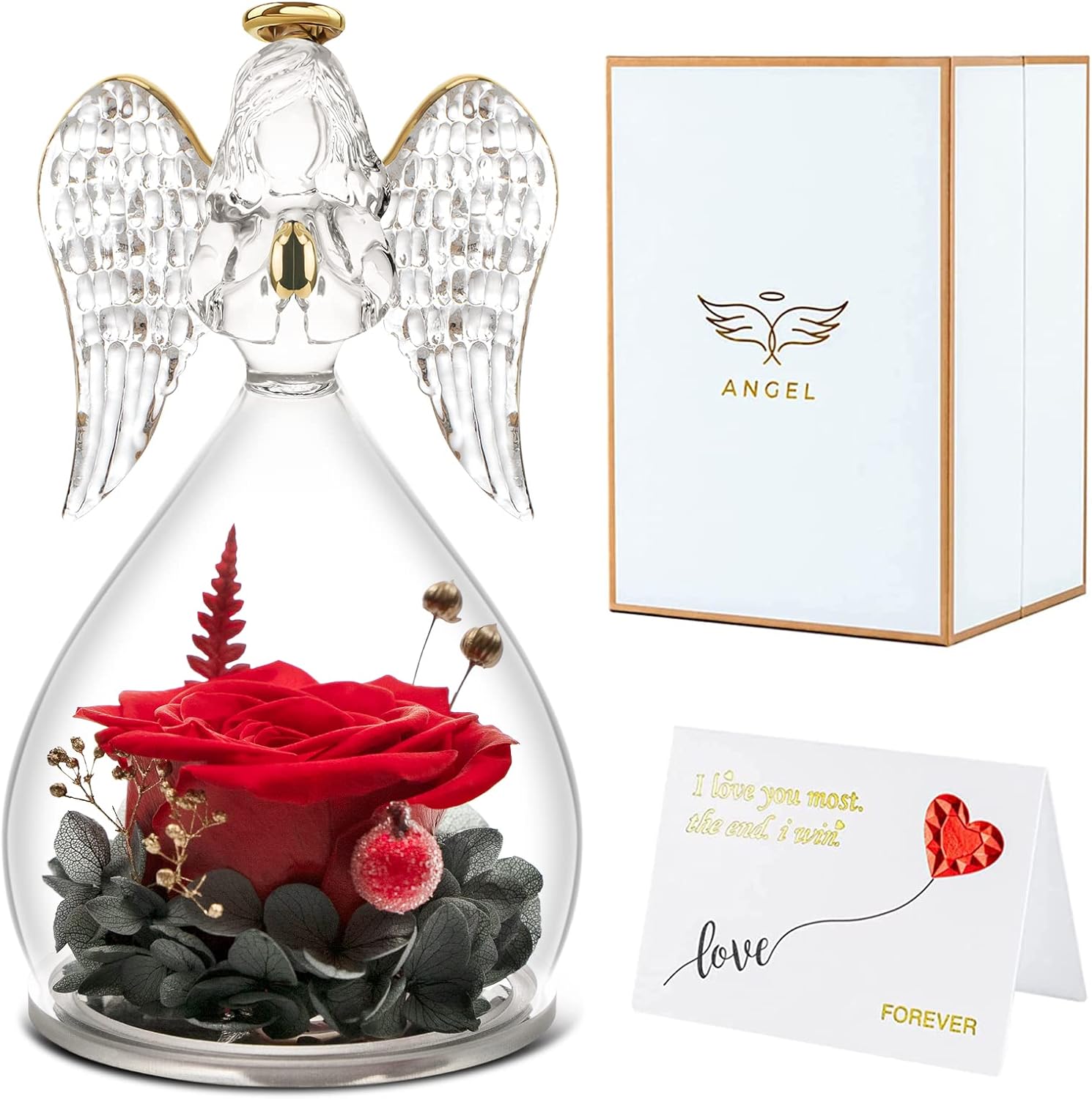 Dried & Preserved Flora - Miofula Angels Roses Gifts for Mom Grandma, Handmade Angels Figurines Preserved Real Rose Mom Birthday Gifts, Glass Angel Gifts for Women Wife Mother on Mothers Day Valentines Day Christmas