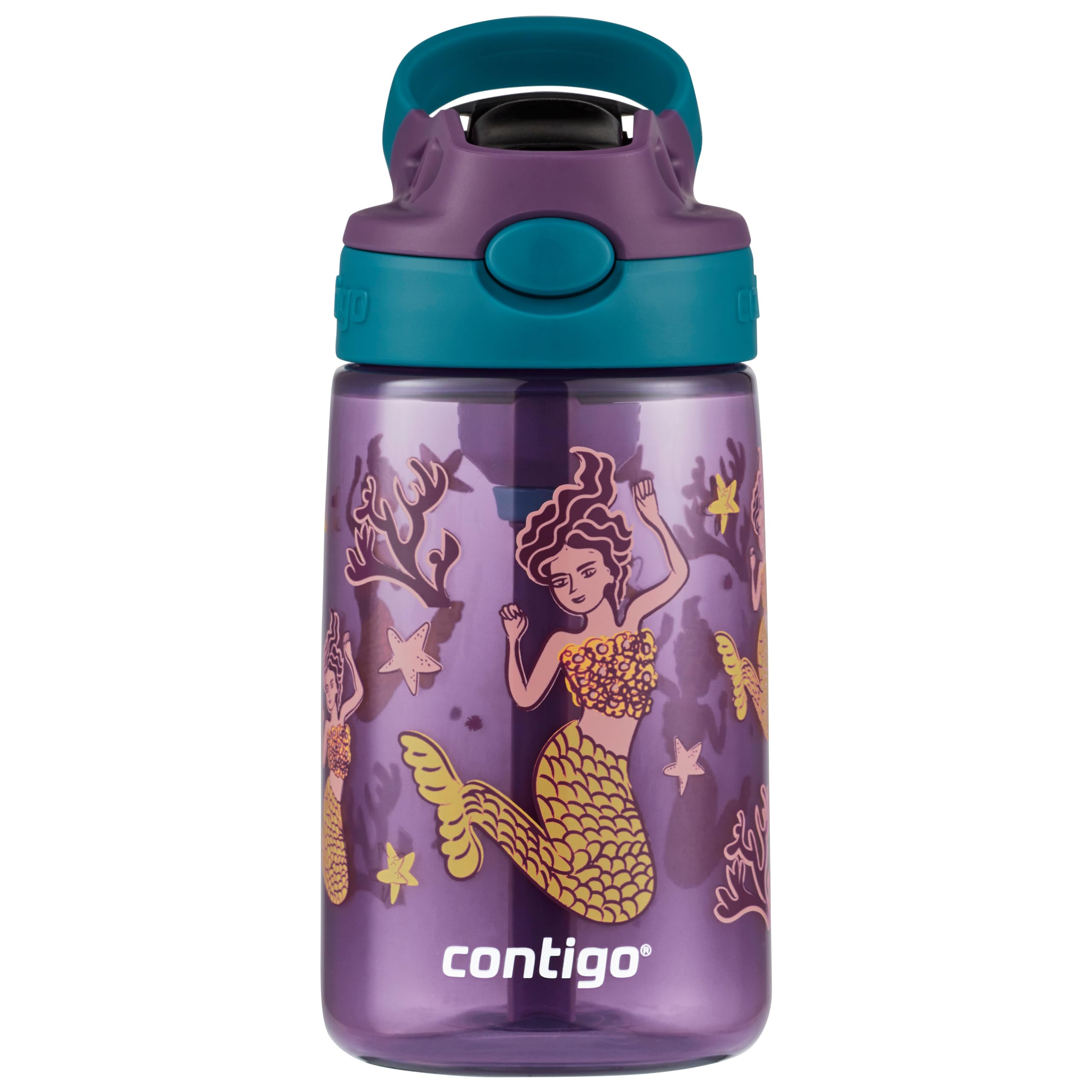 Contigo Kids Water Bottle Easy Clean Autospout with Straw, BPA-free stainless steel drinking bottle, 100% leak-proof, easy to clean, ideal for daycare, Mermaids