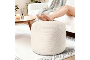 BBGDIPG Pouf Ottoman Foot Rest, Comfortable & Soft, Round Footstool Ottoman for Living Room, Bedroom, Office, Room Decoration, Corduroy Foot Stool Pouf with Odorless & Anti-Clump Filling, Small Beige