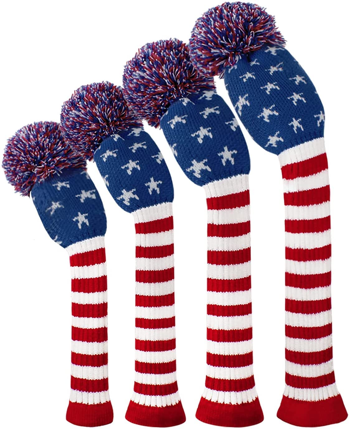 Knit Woods Golf Head Covers, Set of 4, Blue Stars Pattern, Fit Driver (460CC) Fairways hybrid/UT. Soft and Elastic, Decorative Your Golf Bag to Make It Stand Out