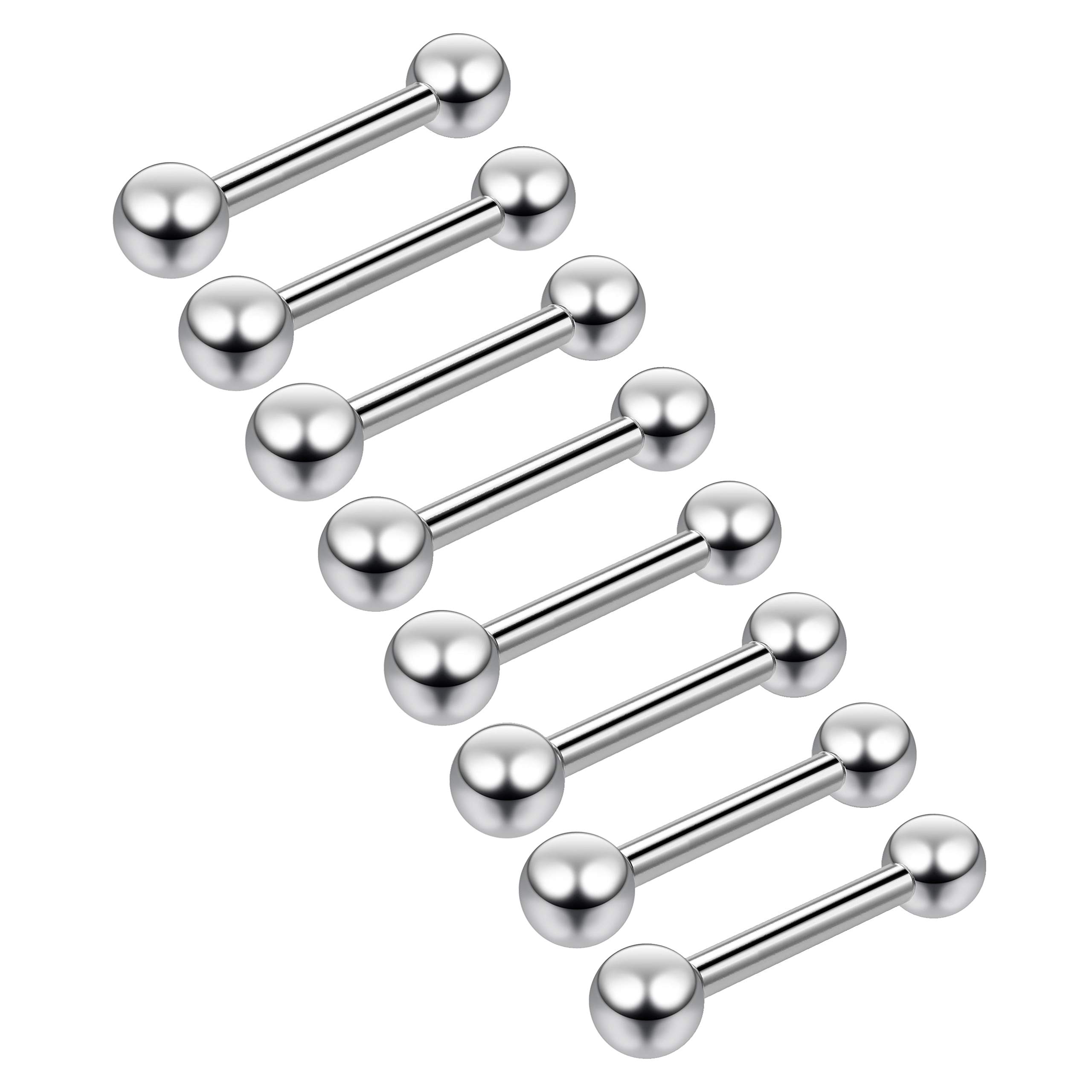 8pc Lot 16g 1.2mm Barbell Earrings Cartilage Bar Anti Tragus Forward Helix Eyebrow Stainless Steel Balls 8mm