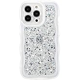 ZTOFERA for iPhone 15 Pro Max Case 6.7", Cute Curly Wavy Design with Glitter Sequins,Luxury Aesthetic Bling Sparkly Shockproof Protective Phone Case for iPhone 15 Pro Max-Glitter White