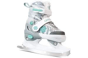LEVYTEMP Adjustable Ice Skates for Kids Boys Girls - Warm Fleece Lined, 4 Size Adjustable Beginner Snowflake Blades Ankle Sup