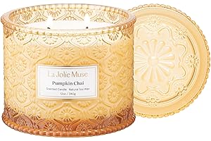 LA JOLIE MUSE Fall Candles – Pumpkin Candle with Spicy Chai & Vanilla | 12 oz Double Wick Soy Candle | 60 Hours Clean Burn | Autumn Home Décor & Hosting Gift