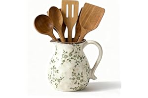 Ceramic Utensil Holder for Kitchen Counter, 6.1" Modern Rustic Farmhouse Cooking Utensil Holder for Kitchen Countertop Home D
