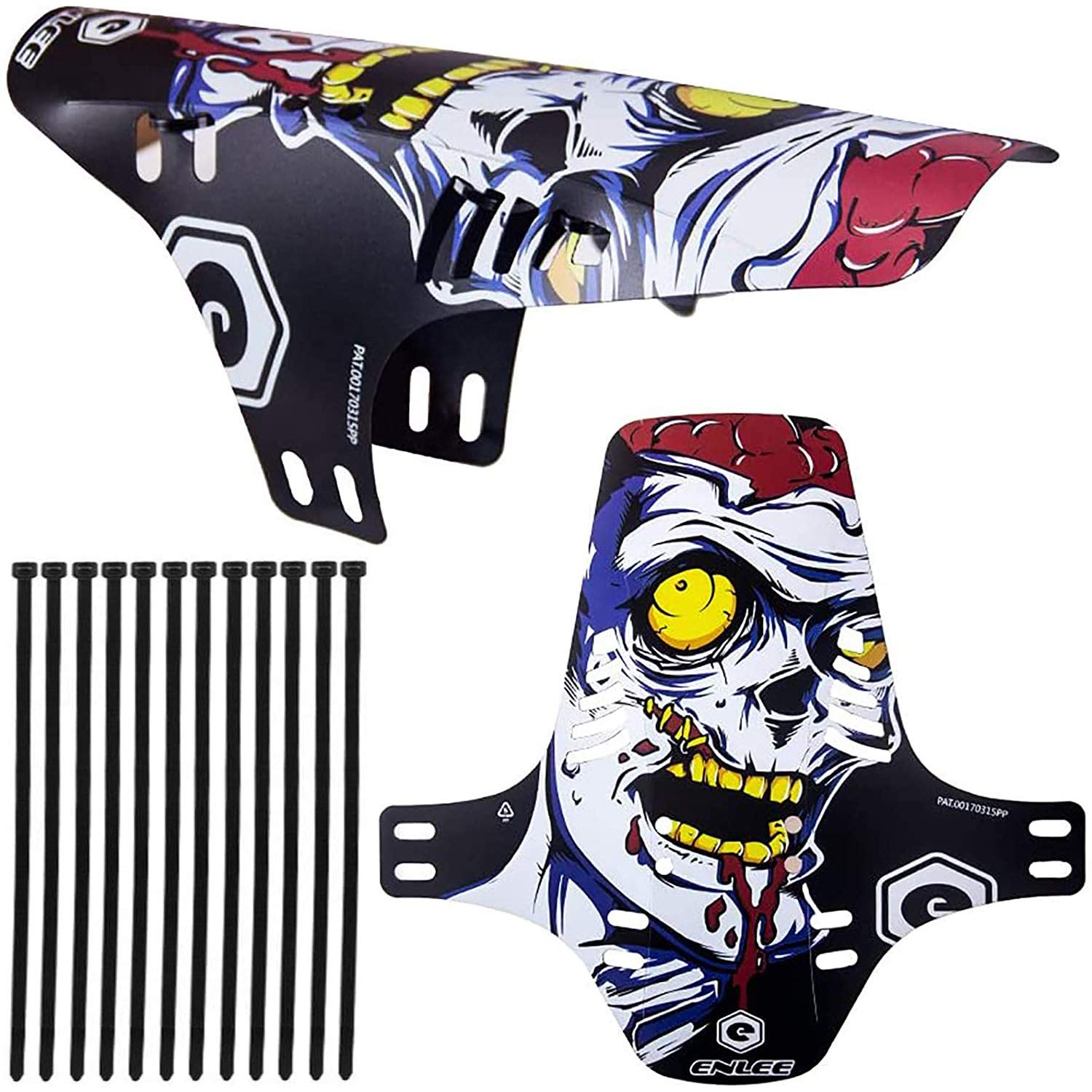 TuoTu 2 pcs Bike Fenders,Mountian Bike Mud Flaps,MTB Mud Guard Front and Rear Compatible,Bike Mudguard Front and Rear Fits 20" 26" 27.5" 29 inch and Fat Bicycle, Folding/Universal (Universal Zombie)