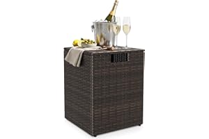 RELAX4LIFE Wicker Propane Tank Cover, 2-in-1 Rattan Gas Storage Box with Flip-Lid & Adjustable Foot Pads, 20LB Outdoor Hideaw