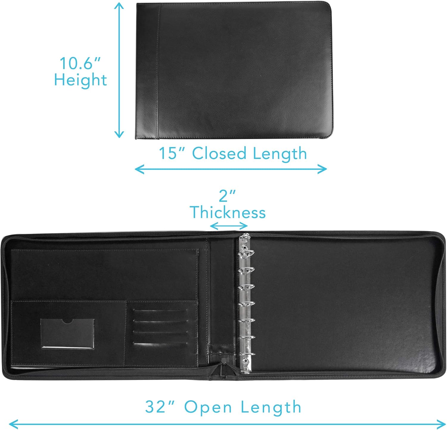 Executive Business Check Binder PU Leather 7 Ring Checkbook Cover (3 Checks on a Page) with Zipper : Office Products