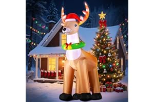 DomKom 12FT Giant Christmas Inflatable Reindeer Decoration with Chasing LED Lights,Blow Up Yard Decoration for Party Garden Yard Lawn Winter Decor