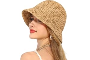 LIFENANNY Women Sun Hat Hand-Woven Packable Beach Bucket Hat Summer Floppy UV Protection Hats