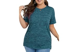 Hithymo Plus Size Workout Tops for Women Short Sleeve Gym T Shirts Quick Dry Lightweight Yoga Clothing XL-5XL
