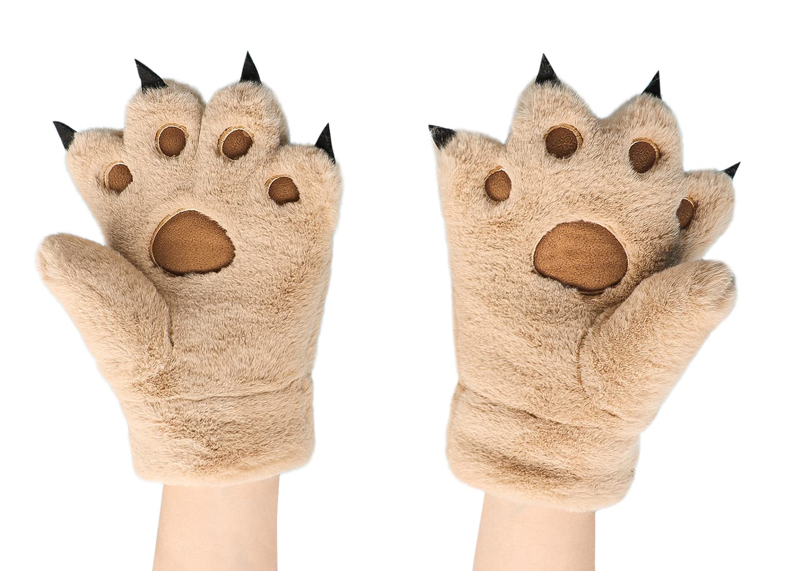 Qchomee Women Girls Cat Bear Paw Claw Gloves Mittens Plush Warm Winter Animal Wolf Paw Handwear Cute Cartoon Claw Mittens with String Cosplay Party Halloween Christmas