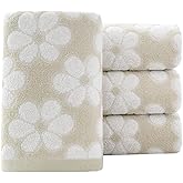 Pidada Hand Towels Set of 4 Floral Pattern 100% Cotton Soft Absorbent Decorative Towel for Bathroom (Brown)