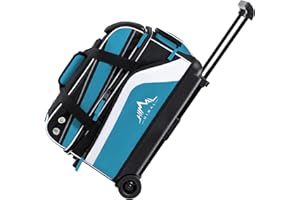 GoHimal Double Roller 2 Ball Bowling Bag with Separate Shoe Compartment for Bowling Shoes (Up To US Men Size 15) and Abundant multifunction Accessory Pocket, Upgraded fabric, Retractable Handle - Extends to 40"