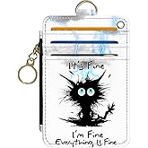 DATOUCAT Slim Wallet Credit Card Holder,Cat Struck By Lightning, RFID Wallet Women Cute Small Front Pocket Wallet With Zipper, PU Leather Thin travel RFID Blocking Card Case ID Window,Ladies Gifts