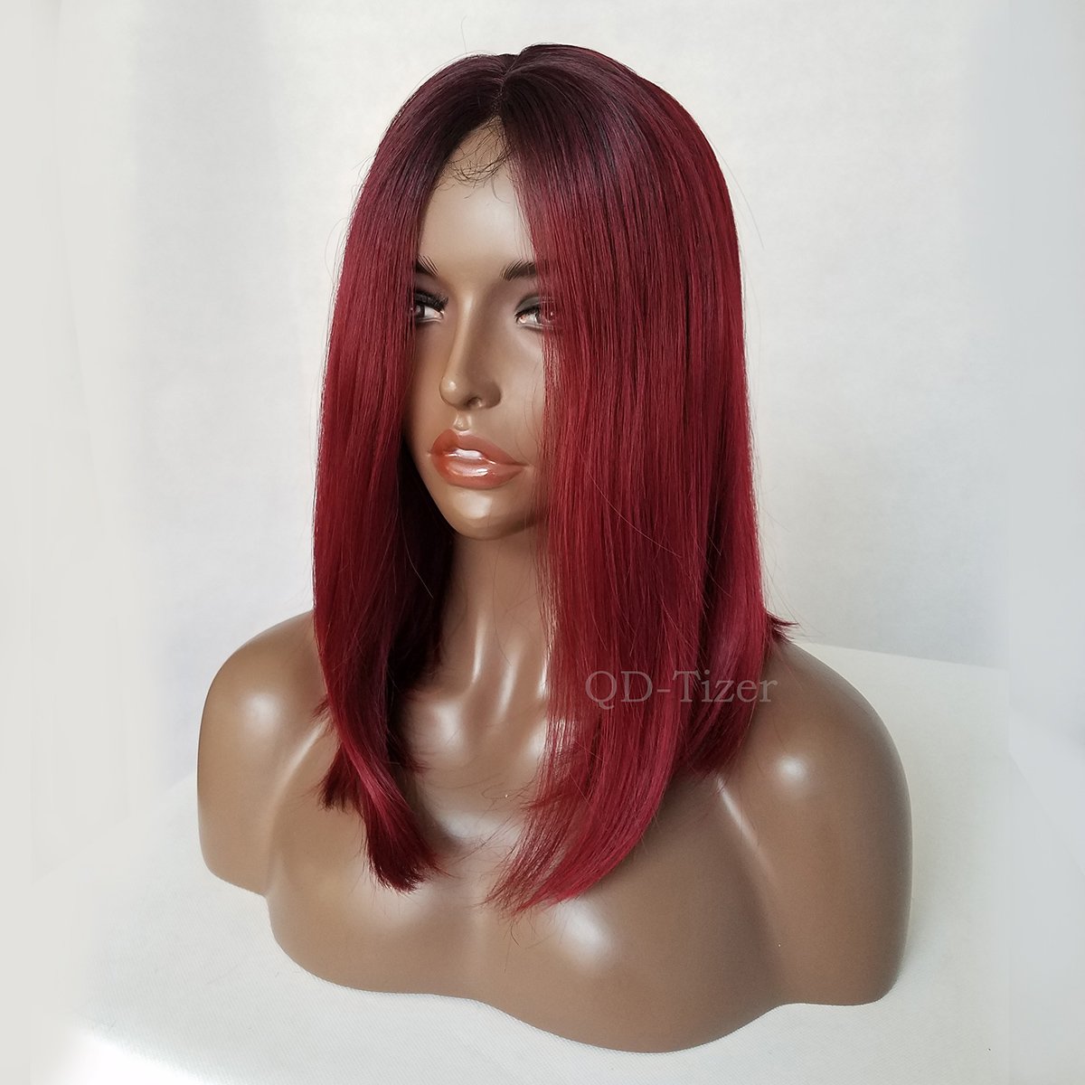 qd tizer Ombre Burgund kurz Bob Schnitt Stil synthetische Spitze vorne Perücken Wein Rot Hair klebefreien Lace Perücke Party Hochzeit Amazon Beauty