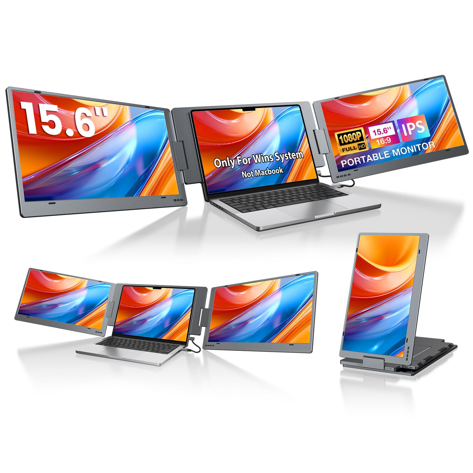 Photo 1 of KYY Triple Laptop Screen Extender, 15.6" 1080P FHD IPS Dual Portable Extended Monitor, USB C Travel Display for 12-17'' Laptop, 210°Rotation & Kickstand, Plug and Play (Windows Only)