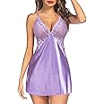 Avidlove Women Lingerie V Neck Nightwear Satin Sleepwear Lace Chemise Mini Teddy