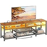 Furologee TV Stand with Power Outlets and LED Lights, 63 Inch Entertainment Center for 60 65 70 Inch TVs, Media Console Table with Open Shelves, for Bedroom, Living Room, Rstic Brown