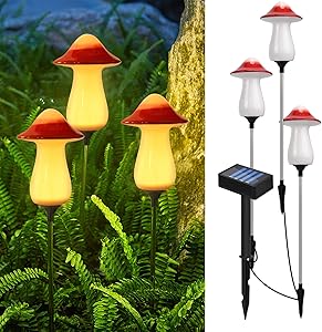 Greenidea Outdoor Solar Garden Lights, Waterproof Led Landscape Lights, 3 Pack Ceramic Mushroom Decoration Lights Solar Pathway Lights for Backyard Lawns Road Sidewalk Path Lights