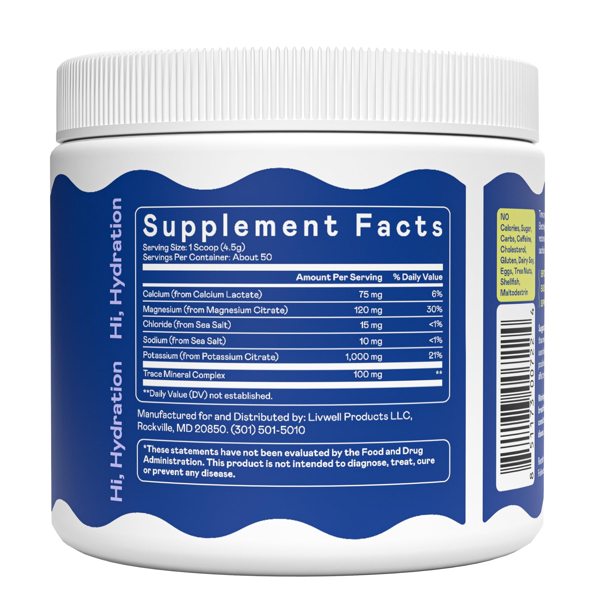 Hi-Lyte K1000 Electrolytes Powder Mix Unflavored Keto & Performance, 50 Servings