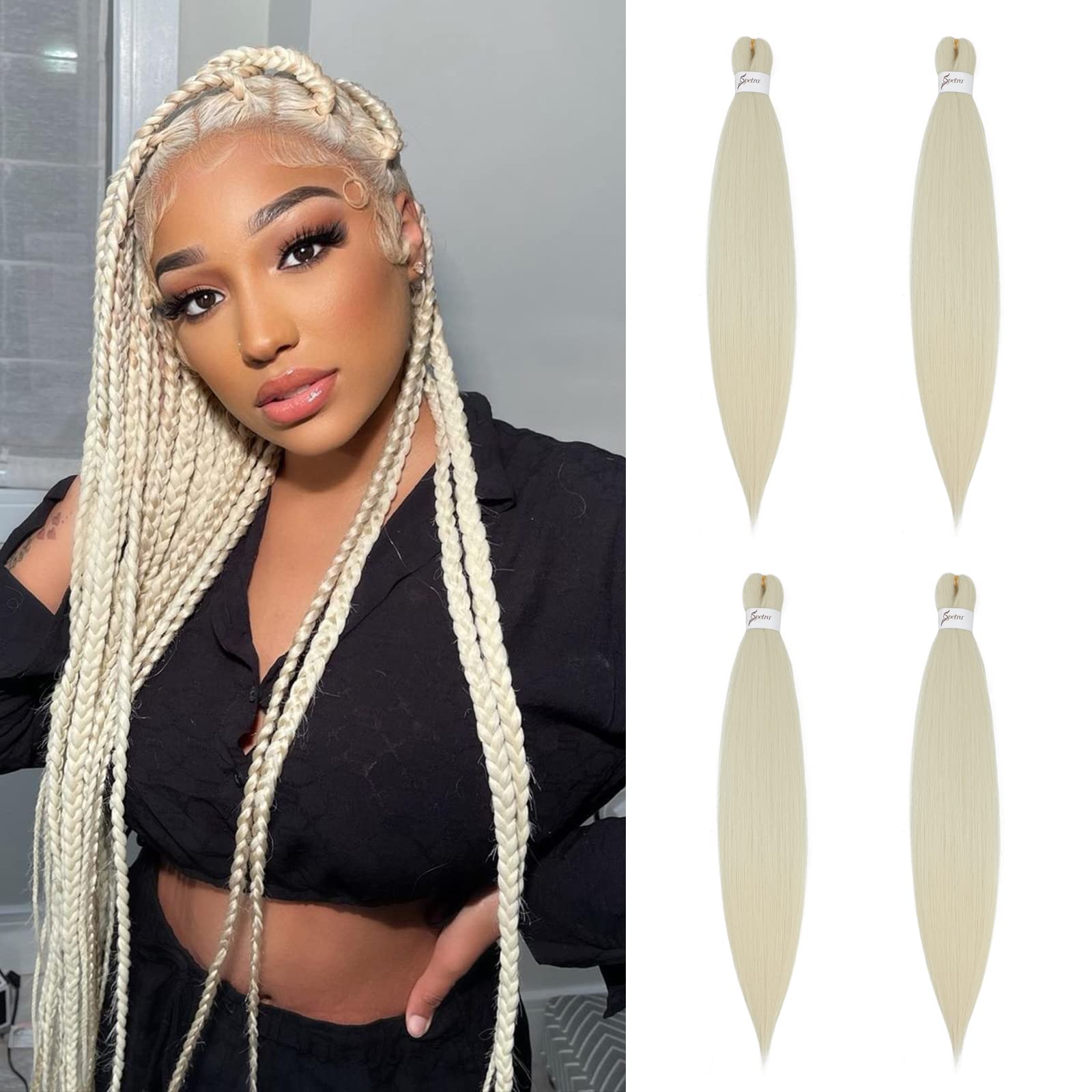 X-Tress Blonde Braiding Hair 4 Packs Easy Braids Synthetic Fiber White Braiding Hair Extension Quality Kanekalon Fiber Super Soft No Tangle Box Braids Twist for Girls(#613) — image 1