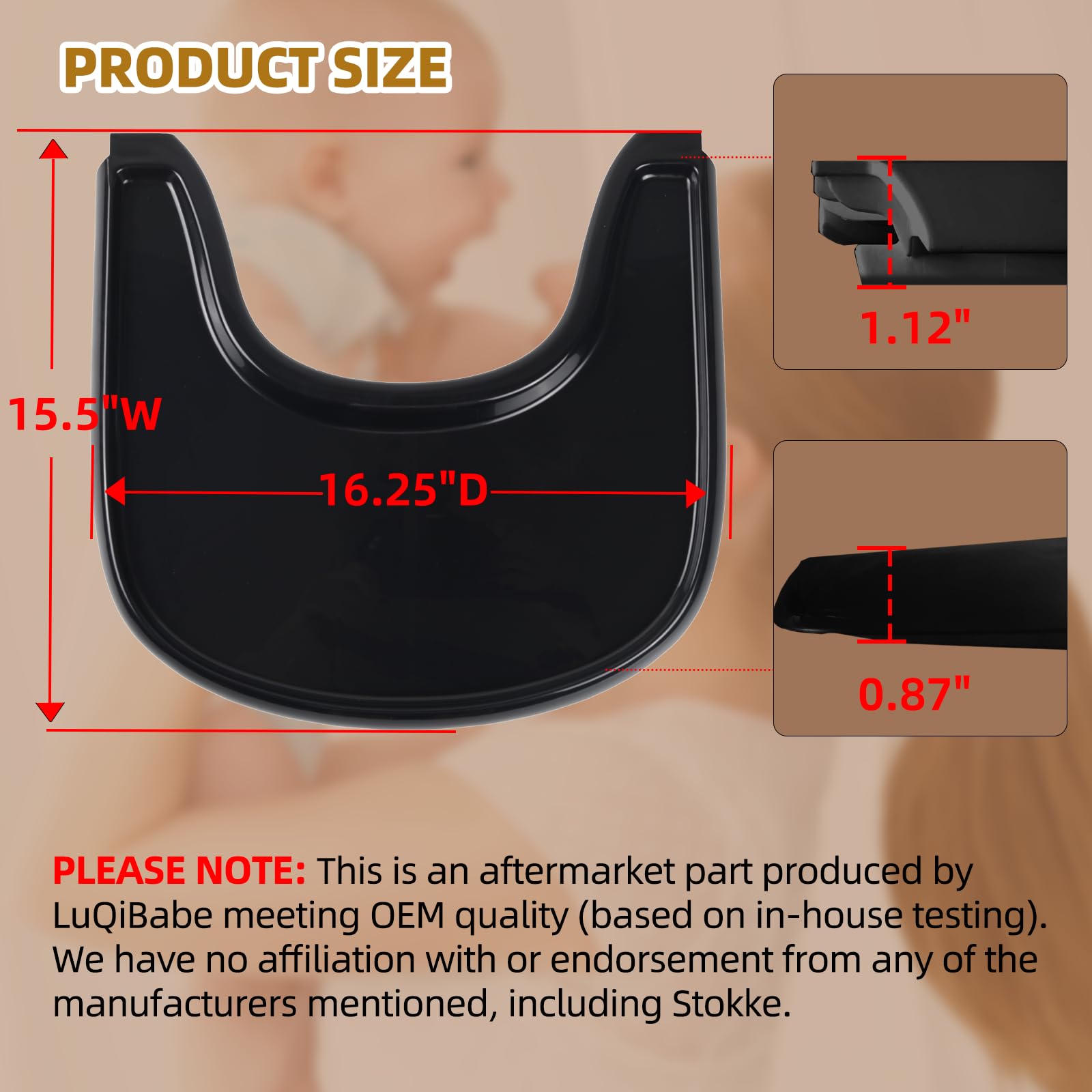 Baby High Chair Tray Compatible with Stokke Tripp Trapp Chair with Smooth Surface and Strong Suction Power - Made with Food-Safe Plastic (BPA BPS BPF Lead and Phthalate Free) - Black
