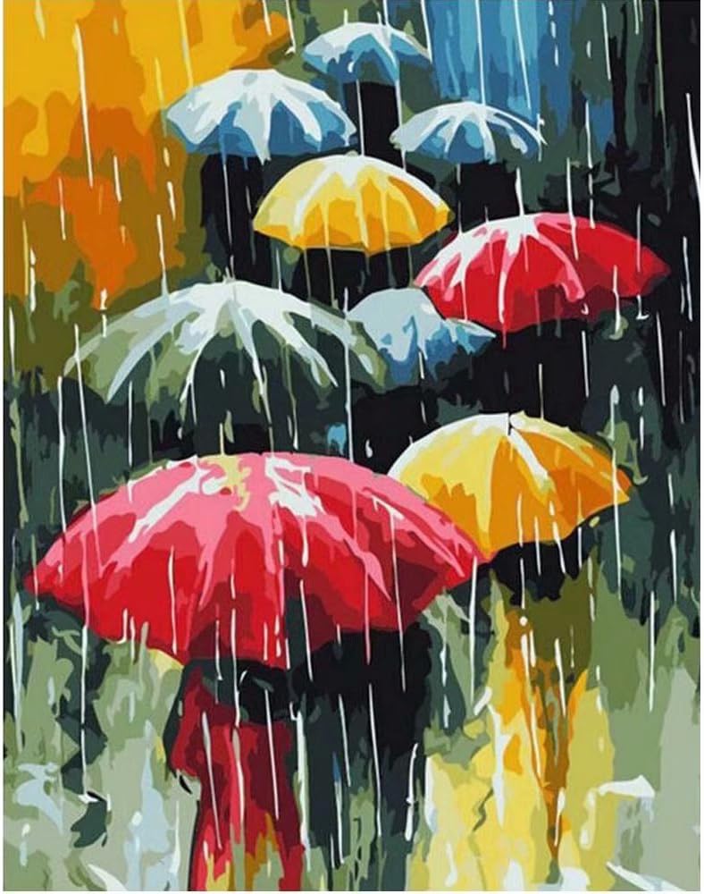 SUBERY Paintworks DIY Oil Painting Paint by Number Kits for Adults Kids Beginner - Various Color Umbrellas 16x20 inches (Wooden Framed)