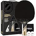 STIGA Carbon+ Bundle Ping Pong Paddle Set – 7-ply Extra Light Carbon Fiber Blade – 2mm Premium Sponge – Concave Pro Handle – 2 3-Star Tournament Balls – Neoprene Racket Cover – Player Wristband